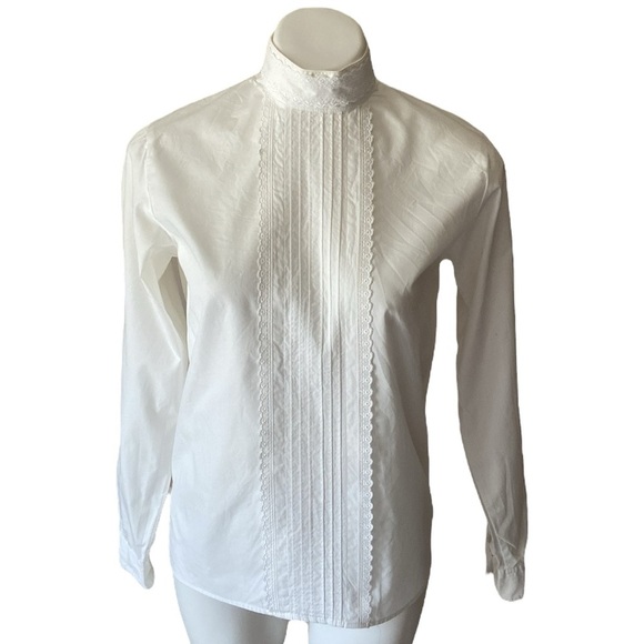 Vintage Charter Club Cream Lace Yoke Button Down Shirt Size 4 100% Cotton - Picture 1 of 8